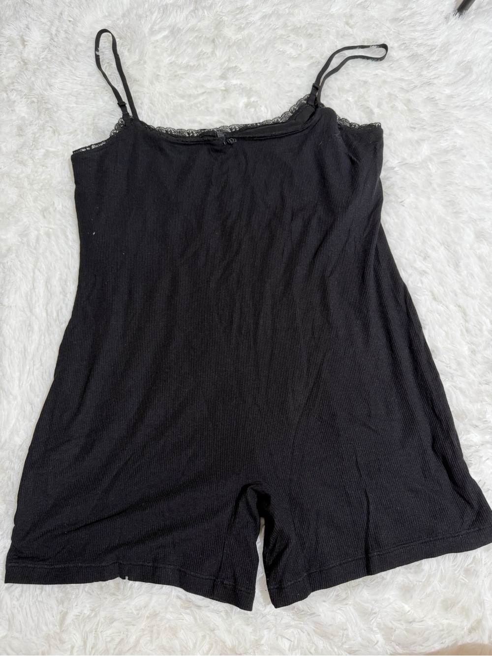 SKIMS 3X Black Lace Trim Onesie Romper Shorty Suit Ribbed Shelf Bra Comfortable